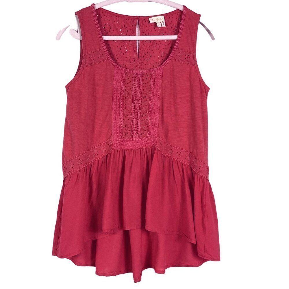 Anthropologie Meadow Rue Pink Eyelet Sleeveless Tunic Top Size Small